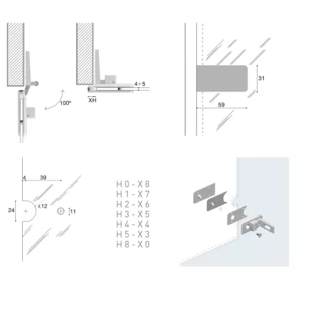 Cerniera per vetro cristallo confalonieri 1025 umipas 2