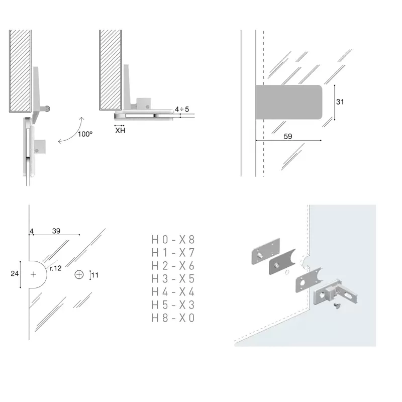 Cerniera per vetro cristallo confalonieri 1025 umipas