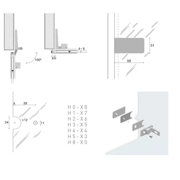 Cerniera per vetro cristallo confalonieri 1025 umipas