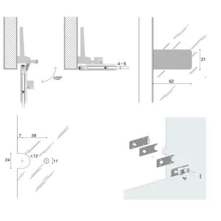 cerniera per cristallo vetro a filo confalonieri 1024 umipas 2