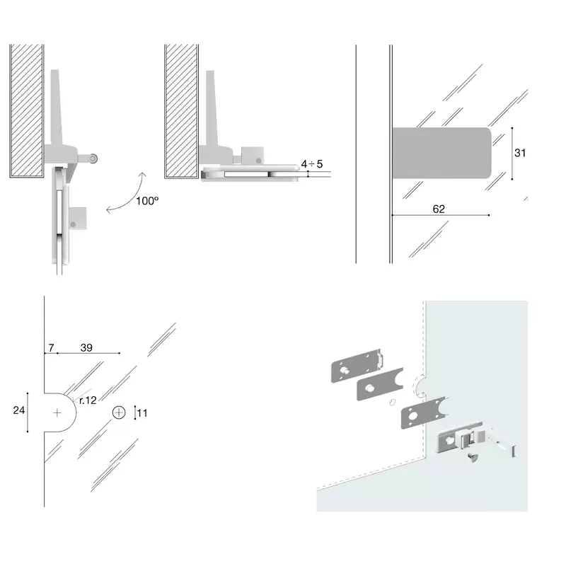 cerniera per cristallo vetro a filo confalonieri 1024 umipas