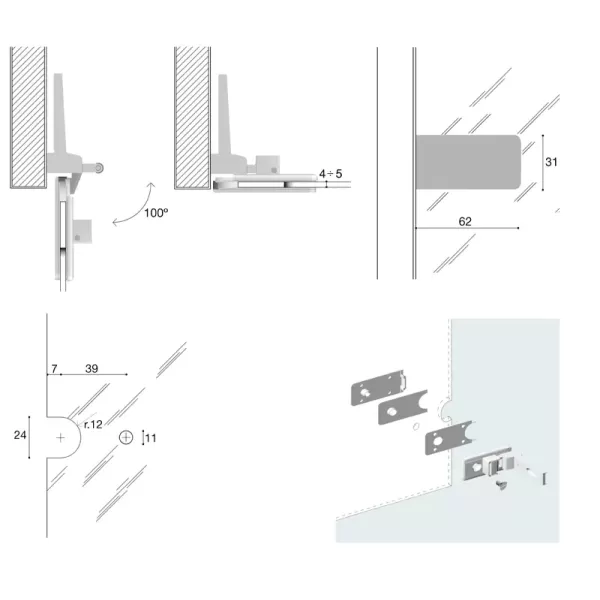 cerniera per cristallo vetro a filo confalonieri 1024 umipas