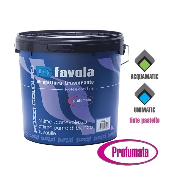 FAVOLA PITTURA MURALE LAVABILE TRASPIRANTE PROFUMATA COLORE BIANCO 4 L
Pittura murale, pittura murale bianca, pittura lavabile,