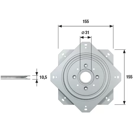 Piastra girevole su cuscinetti a sfera 155x155mm, h 10,5 , acc.zinc. umipas 2