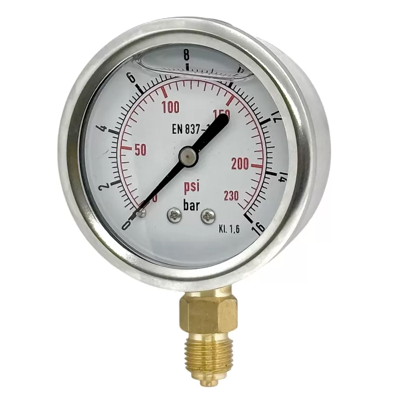 manometro inox 304 con glicerina d.63 mm attac. radiale 1/4'' bar 400 umipas