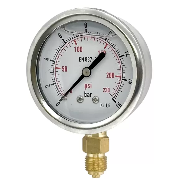 manometro inox 304 con glicerina d.63 mm attac. radiale 1/4'' bar 400 umipas