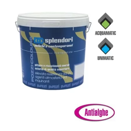 Pozzi Colours PITTURA MURALE PER ESTERNO DOPPIO EFFETTO CROMO ACRILICO AL QUARZO ANTIALGHE COLORE BIANCO 4 LT -  Art. 12052.0000