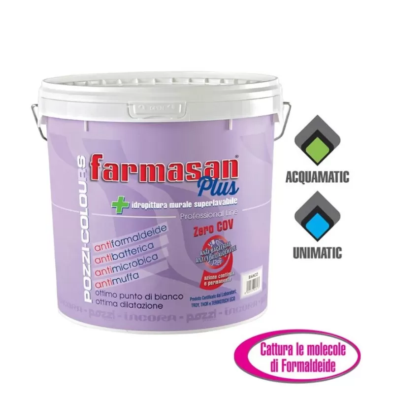 PTTURA MURALE ANTIMUFFA ANTIFORMALDEIDE ANTIBATTERICA SUPERLAVABILE FARMASAN PLUS COLORE BIANCO 14 L - Art. 12512.0000 LT14