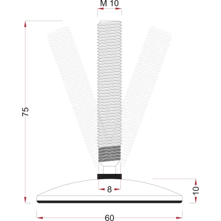 piedino per mobili con snodo 10x60 mm diam.60 mm inox spazzolato umipas 2