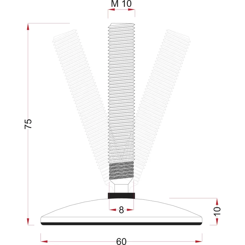 piedino per mobili con snodo 10x60 mm diam.60 mm inox spazzolato umipas