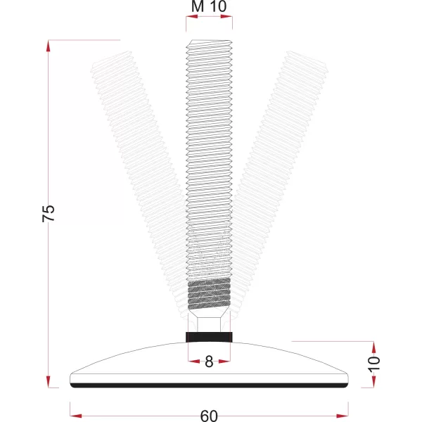 piedino per mobili con snodo 10x60 mm diam.60 mm inox spazzolato umipas