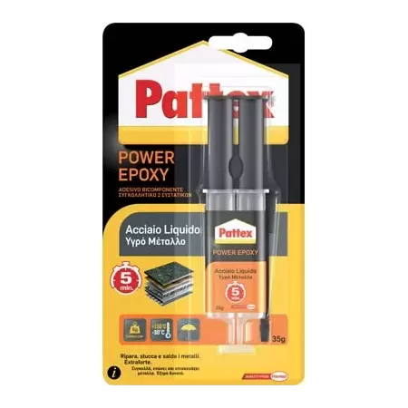 PATTEX POWER EPOXY ACCIAIO LIQUIDO MIX SIRINGA 35 GRAMMI