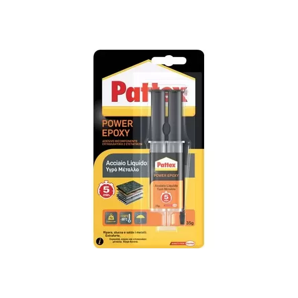 PATTEX POWER EPOXY ACCIAIO LIQUIDO MIX SIRINGA 35 GRAMMI