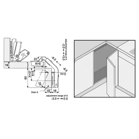 cerniera per angoli apertura 135° con basetta regolabile a0288 umipas 2