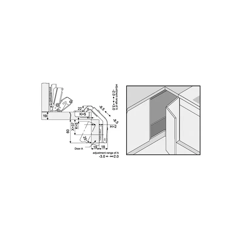 cerniera per angoli apertura 135° con basetta regolabile a0288 umipas