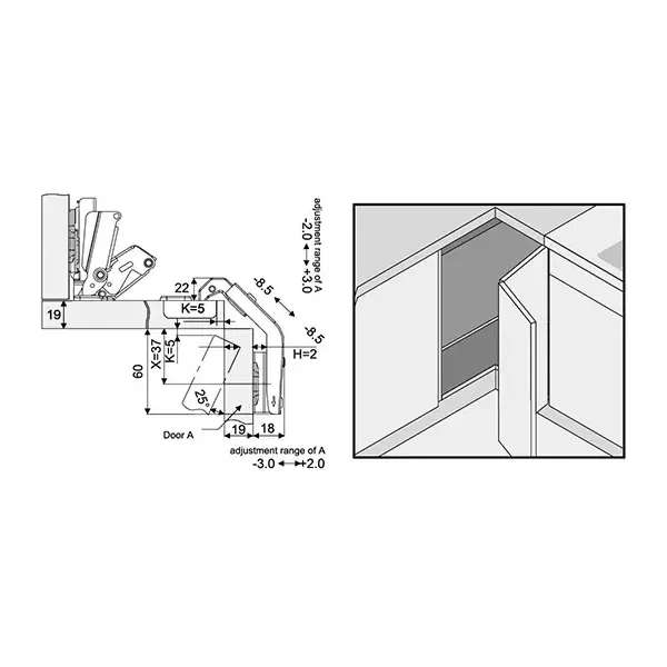 cerniera per angoli apertura 135° con basetta regolabile a0288 umipas