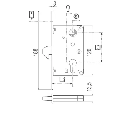 SERRATURA A GANCIO AGB/B910 SENZA CILINDRO 40 MM FINITURA ZINCATA 2