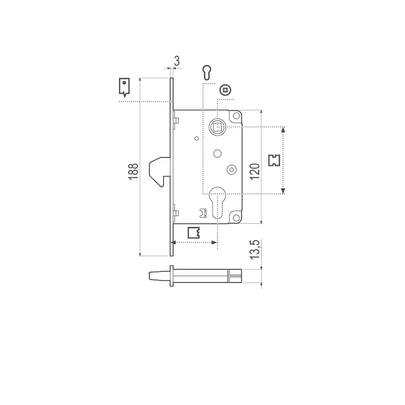 SERRATURA A GANCIO AGB/B910 SENZA CILINDRO 40 MM FINITURA ZINCATA