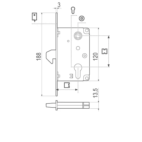 SERRATURA A GANCIO AGB/B910 SENZA CILINDRO 40 MM FINITURA ZINCATA
