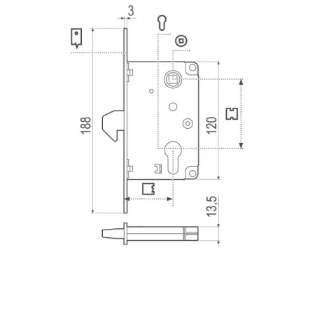 SERRATURA A GANCIO AGB/B910 SENZA CILINDRO 30 MM FINITURA ZINCATA 2