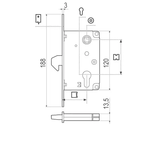 SERRATURA A GANCIO AGB/B910 SENZA CILINDRO 30 MM FINITURA ZINCATA