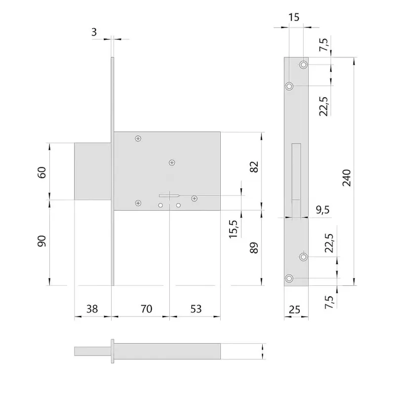 SERRATURA CISA DOPPIA MAPPA ART.57013 DA INFILARE ENTRATA 70 MM FRONTALINO 25 MM