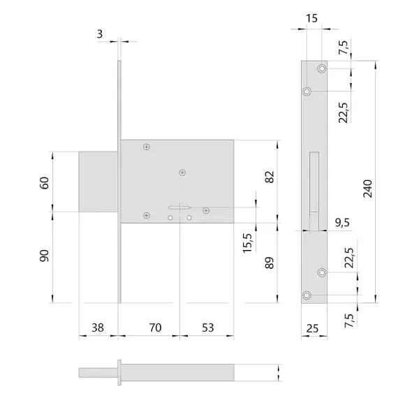 SERRATURA CISA DOPPIA MAPPA ART.57013 DA INFILARE ENTRATA 70 MM FRONTALINO 25 MM