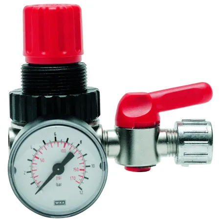 RIDUTTORE DI PRESSIONE 1/4'' CON RUBINETTO E MANOMETRO 0-10 BAR