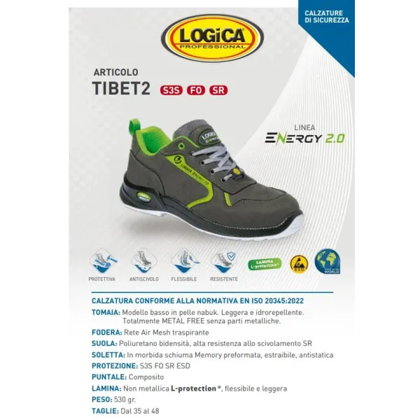 scarpa da lavoro antinfortunistica basse in pelle nabuk s3s logica umipas