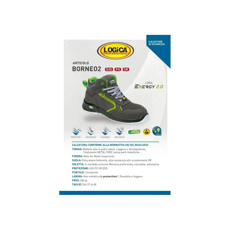 scarpe antinfortunistiche alte borneo logica nabuk numero 41 umipas