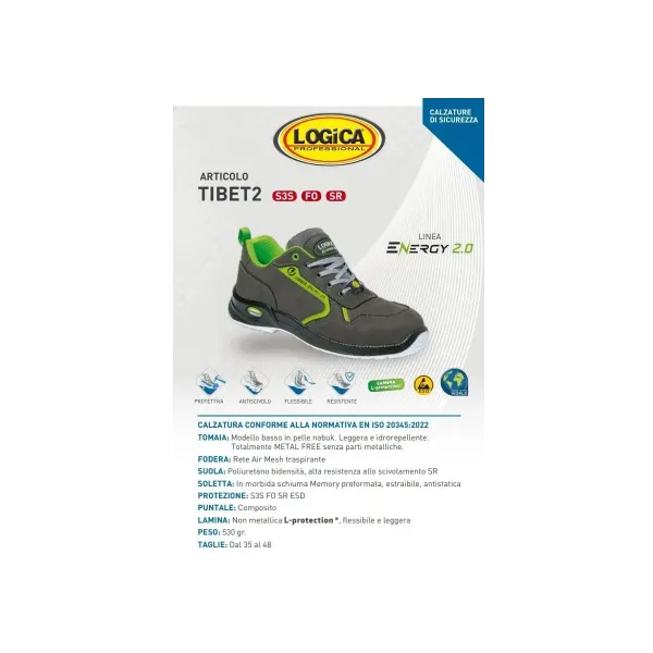 LOGICA SCARPE ANTINFORTUNISTICHE BASSE GRIGIE IN PELLE NABUK IDROREPELLENTE S3S FO SR ESD NUMERO 40