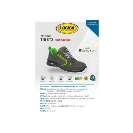 LOGICA SCARPE ANTINFORTUNISTICHE BASSE GRIGIE IN PELLE NABUK IDROREPELLENTE S3S FO SR ESD NUMERO 44 2