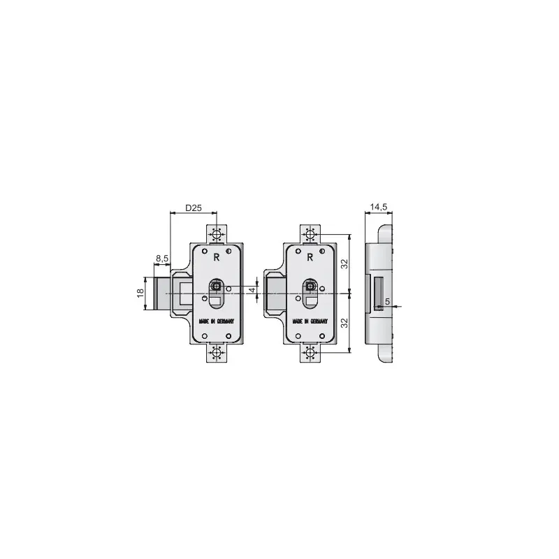 SERRATURA AD ASTE ROTANTI 57X28 MM BRONZATA DESTRA - Art. E0015 DX 30