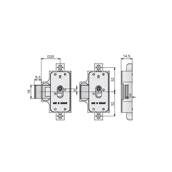 SERRATURA AD ASTE ROTANTI 57X28 MM NICHELATA DESTRA - Art. E0015 DX 50