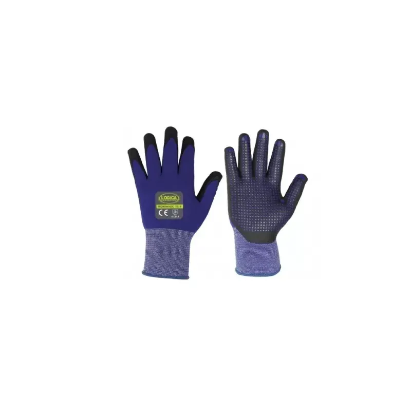 LOGICA GUANTI DA LAVORO NITRILE NERO DORSO AREATO PUNTINATO TAGLIA 8