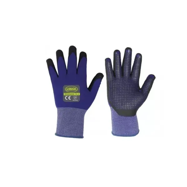 LOGICA GUANTI DA LAVORO NITRILE NERO DORSO AREATO PUNTINATO TAGLIA 8