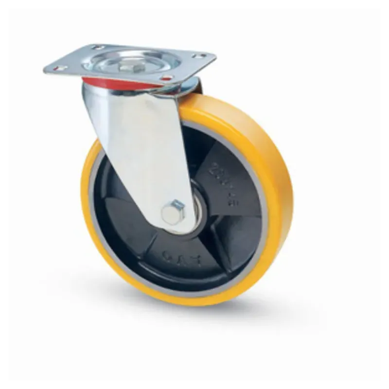 RUOTA IN POLIURETANO AVO 22 CON NUCLEO IN GHISA D. 80X20 MM PIASTRA GIREVOLE 100X85 MM PORTATA 120 KG