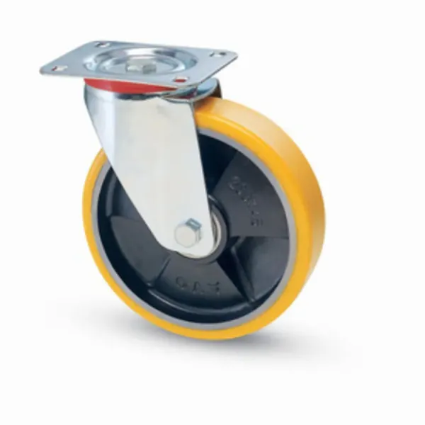 RUOTA IN POLIURETANO AVO 22 CON NUCLEO IN GHISA D. 80X20 MM PIASTRA GIREVOLE 100X85 MM PORTATA 120 KG