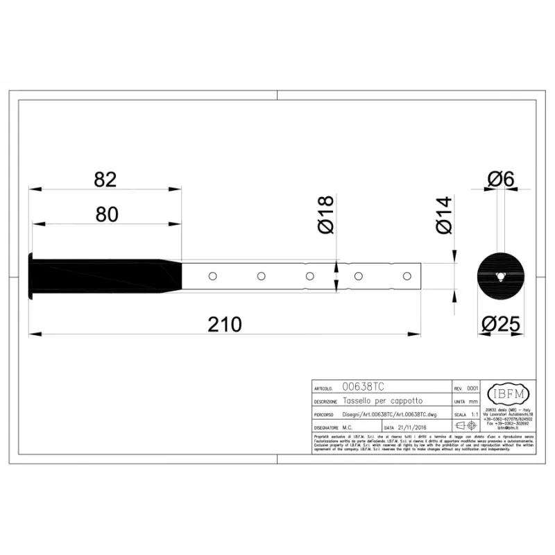 tassello per cappotto per ferma imposte grillo 6 mm umipas