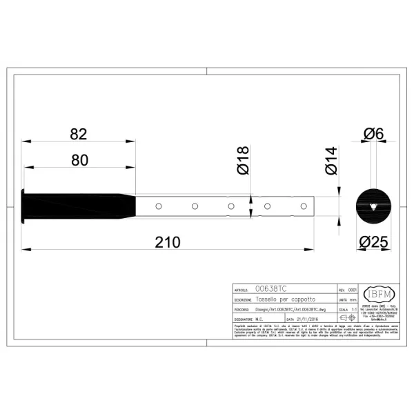 tassello per cappotto per ferma imposte grillo 6 mm umipas