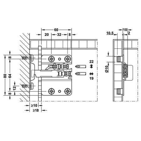Reggibase Camar DX 60x80 mm Zincata per Mobili Sospesi umipas 2