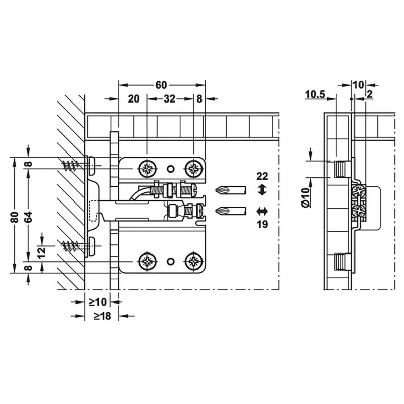 Reggibase Camar DX 60x80 mm Zincata per Mobili Sospesi umipas