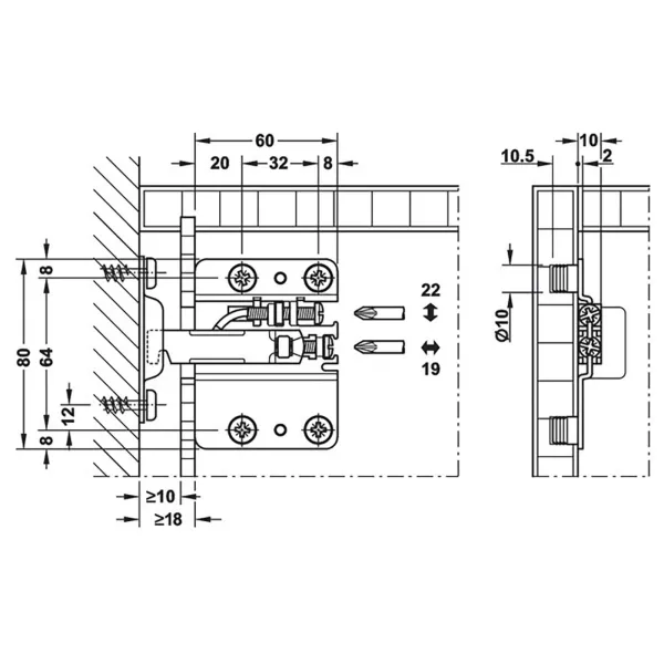 Reggibase Camar SX 60x80 mm Zincata per Mobili Sospesi umipas