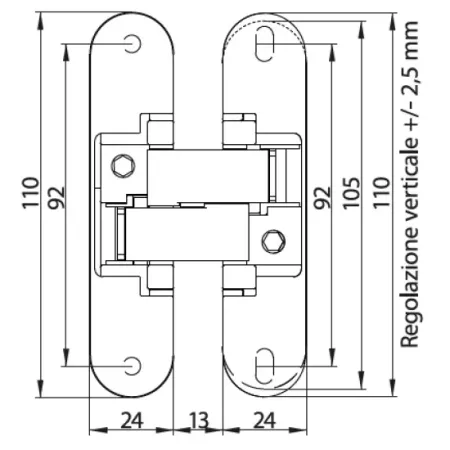Anselmi cerniera a scomparsa per porte regolabile 110x62 mm umipas 2