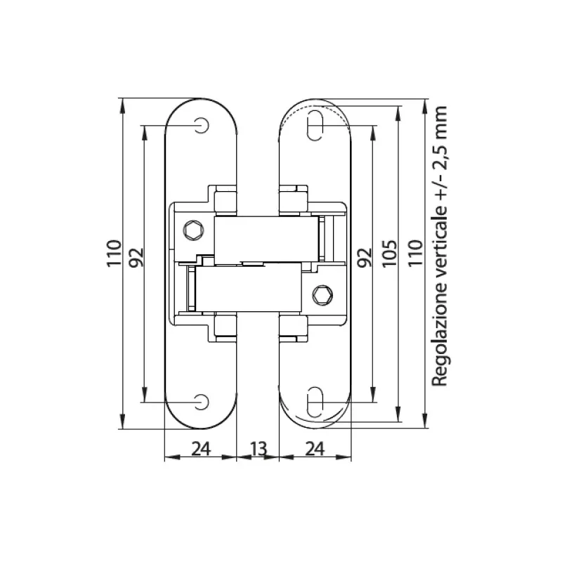 Anselmi cerniera a scomparsa per porte regolabile 110x62 mm umipas