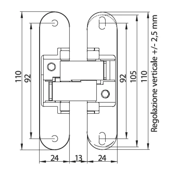Anselmi cerniera a scomparsa per porte regolabile 110x62 mm umipas