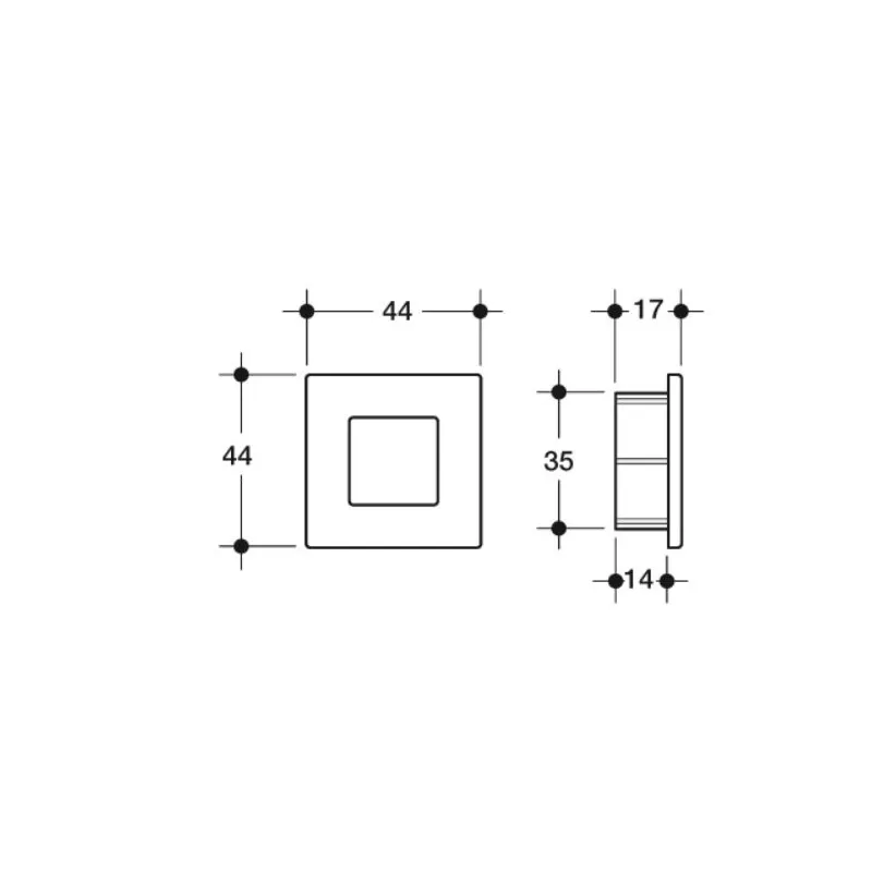 Poliplast MANIGLIA PER MOBILI AD INCASSO IN ABS 44X44 MM COLORE ALLUMINIO - Art. 344 RAL9006